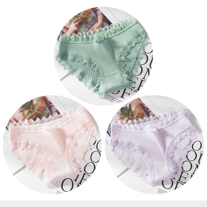 

Cotton Panties Woman Sexy Lace Briefs Fashion Solid Color knickers Girls Bow Underpants Set Underwear 3 Pcs/lot M&3pcs