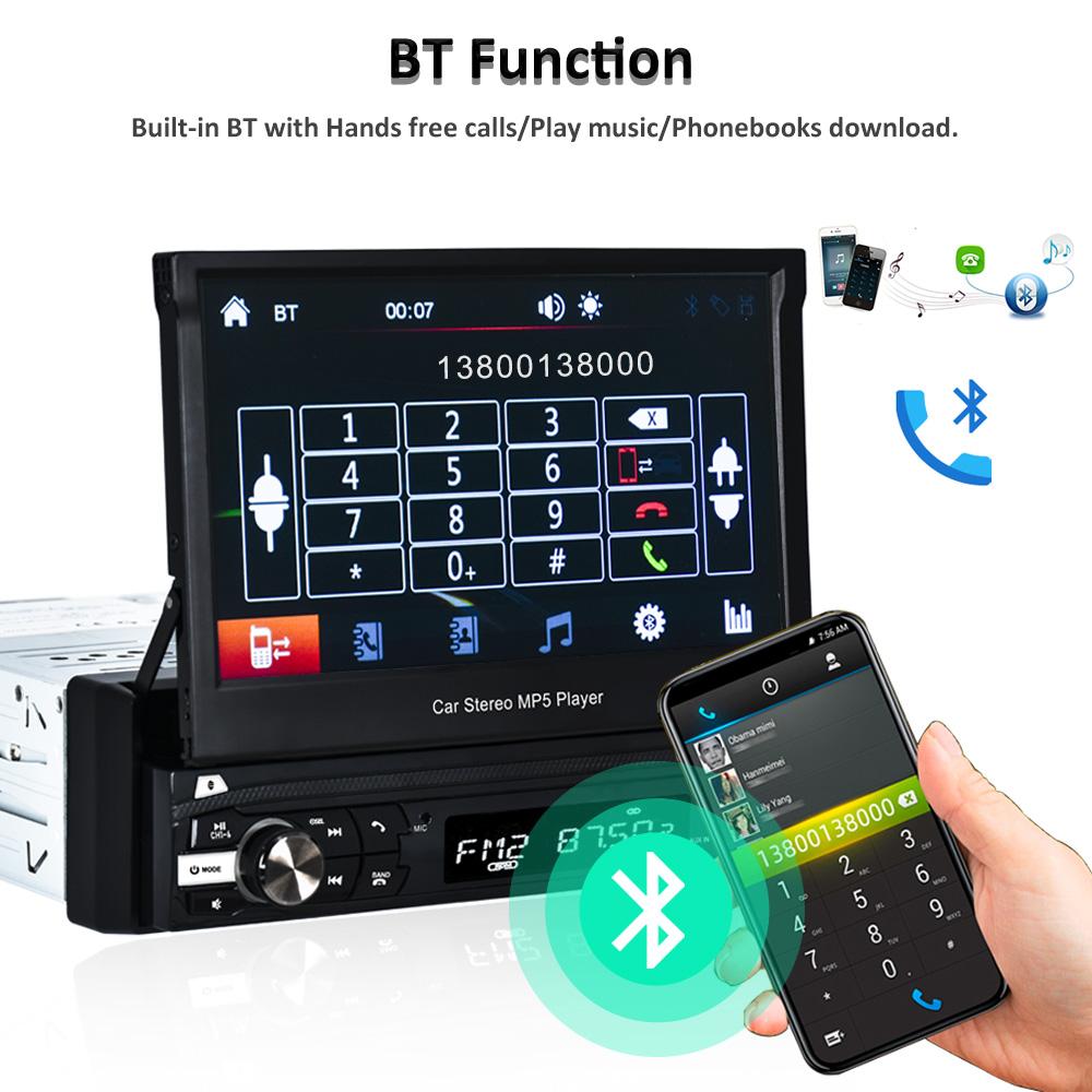 1 Din Autoradio Stereo 7" HD Automatisch versenkbarer Touchscreen Monitor MP5 SD FM USB-Player Audio Bluetooth