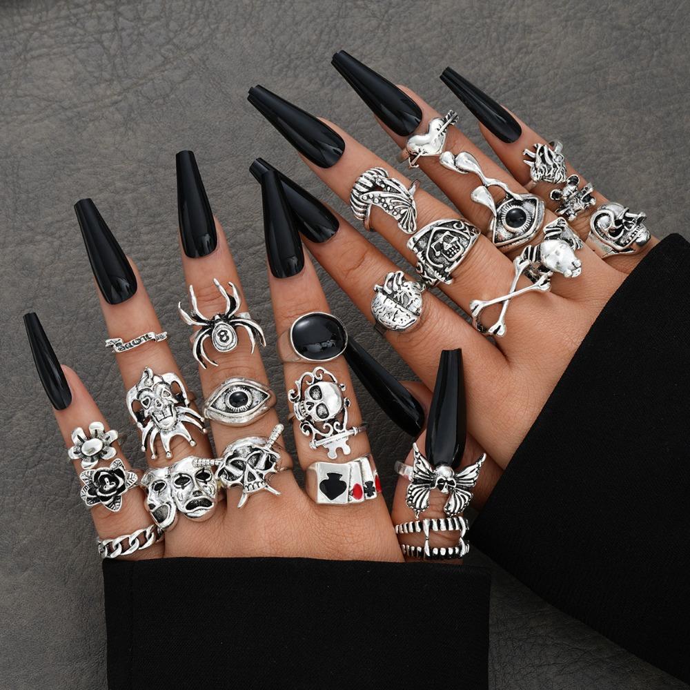 Skull Bat Spider Ring Set Dark Gothic Retro Exaggerated Finger Ring 23-piece Set