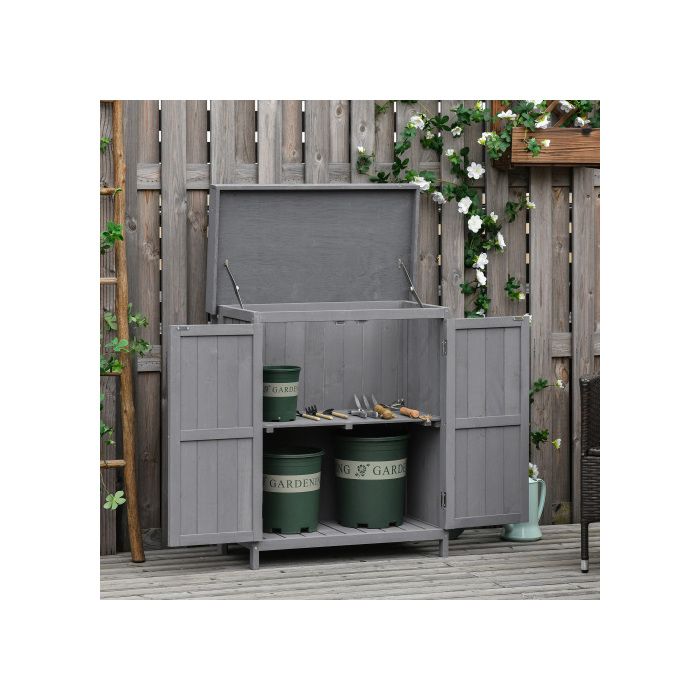 Armoire à outils en sapin résistant aux intempéries, double porte, 2 compartiments, gris foncé, 74x43x88 cm