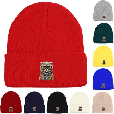 Animal Print Beanies Winter Men Women Warm Hats Lightweight Solid Color Skullies Beanies Headwear Windproof Stretchy Hat