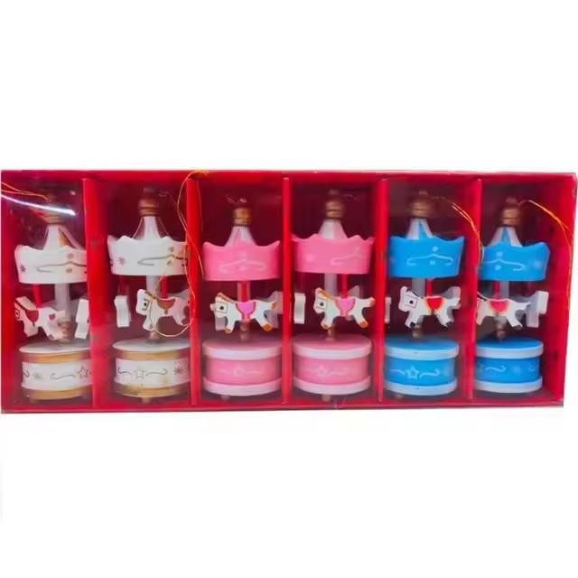 Christmas Wooden Carousel Horse Miniature Ornaments Christmas Tree Hanging Pendants New Year Gift Toy For Kid Home Party Decor