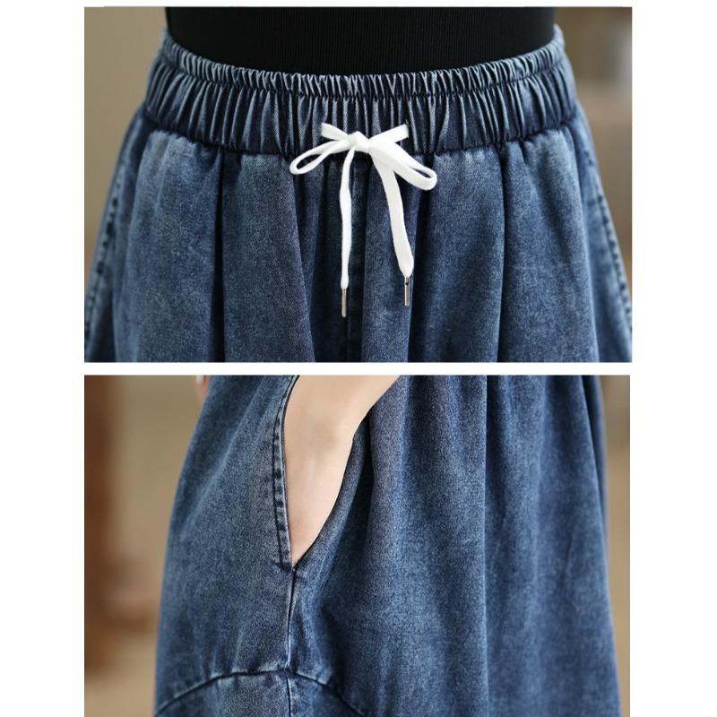 Autumn Winter Plus Size Women Jeans Long Pants Trousers Loose Wide Leg Pants Casual Denim Skirt Pants