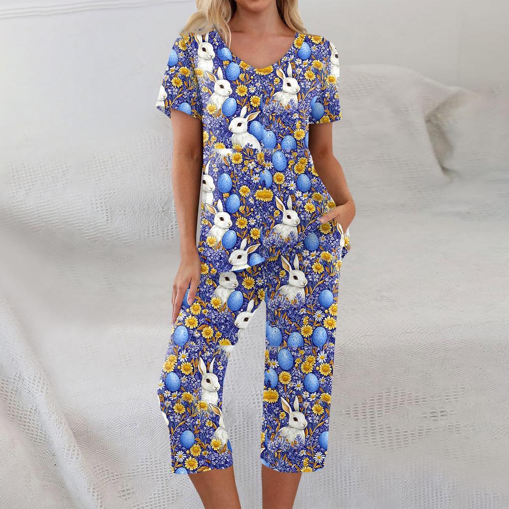2 Piece Sets For Women Short Sleeve Top And Pants With Pockets Workout Soft  Print Sets