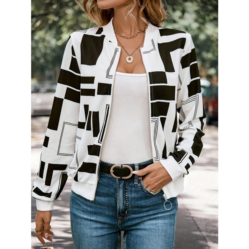 

Куртка на молнии с цветными блоками, повседневная куртка с длинным рукавом для весны и осени, женская одежда S