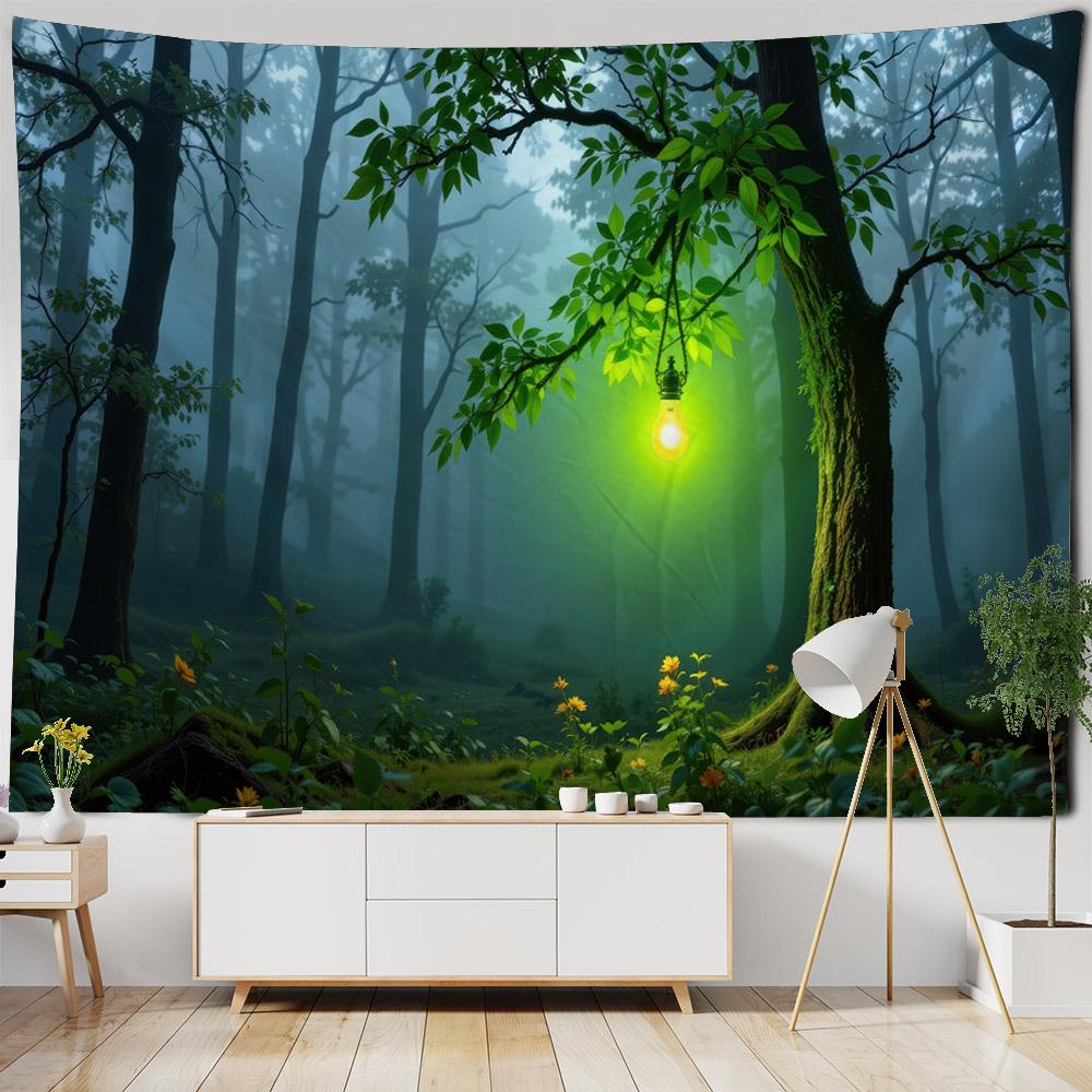 Mysterious Forest Tapestry Jungle Night Landscape Wall Hanging Bohemian Witchcraft Astrology Background Poster Home Wall Blanket