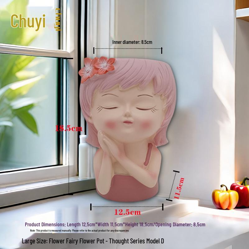 Nordic Style Resin Fairy Flower Pot - Cute Cartoon Succulent Desktop Ornament.