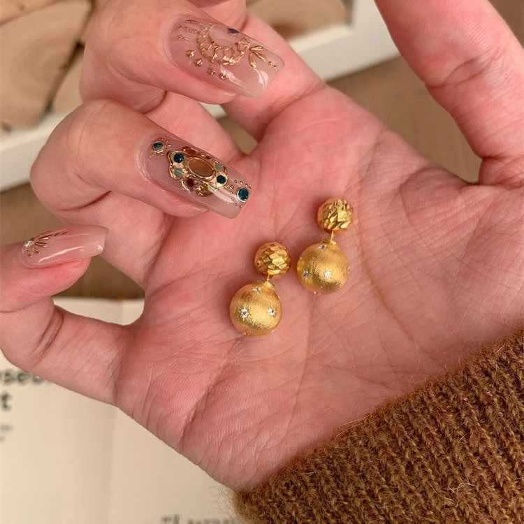 Средневековые золотые матовые серьги-гвоздики  Звезда манго , женские шарообразные серьги, серьги с двумя способами ношения.