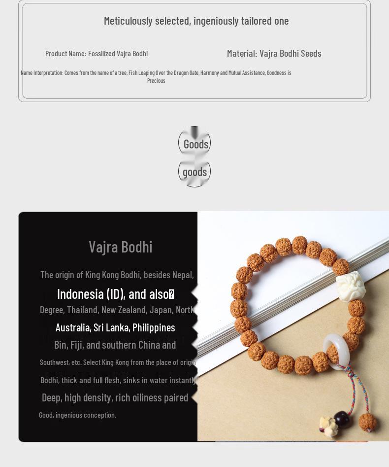 Unisex 14mm Little Vajra Bodhi Bracelet - Wenwan Buddha Prayer Beads, Ethnic Style Ornament