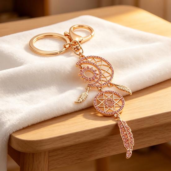 Keychain Pendant Dream Catcher Design Lightweight Key Chain with Star Moon Feather Charm Lobster Clasp Bags Backpacks Accessory