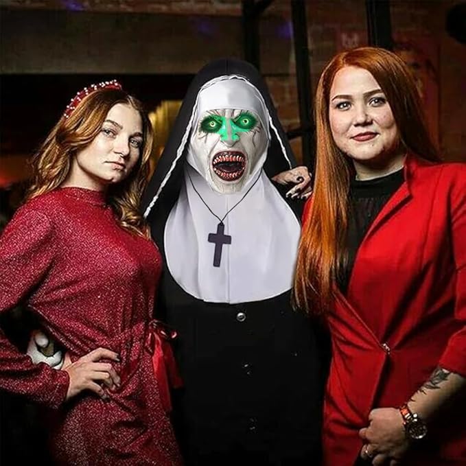 Maschera luminosa suora valak nun horror costume halloween croce led