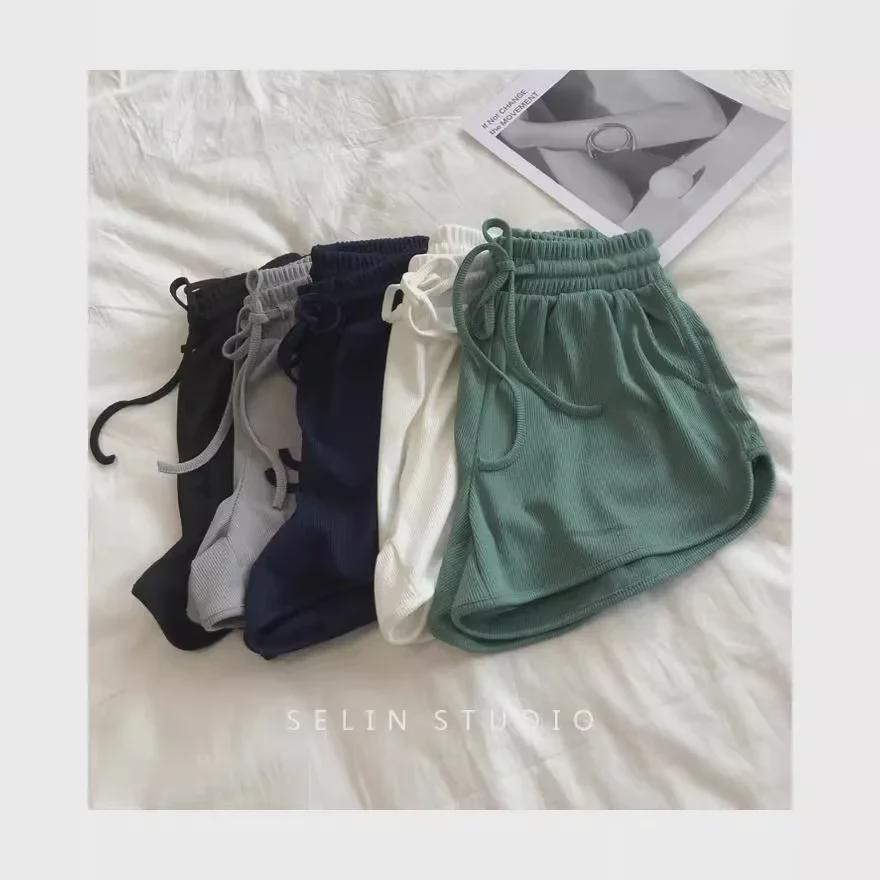 Shorts d'été amples en soie glacée pour femme, jambe large, élastiques