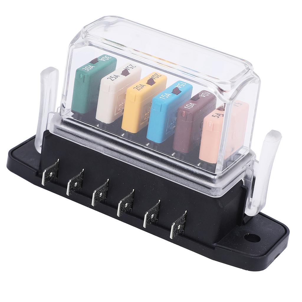 Fuse Block 6 Way ATC ATO Recoverable Current Marine Fuse Block Panel 5A 10A 15A 20A 25A 30A 28VDC with Cover