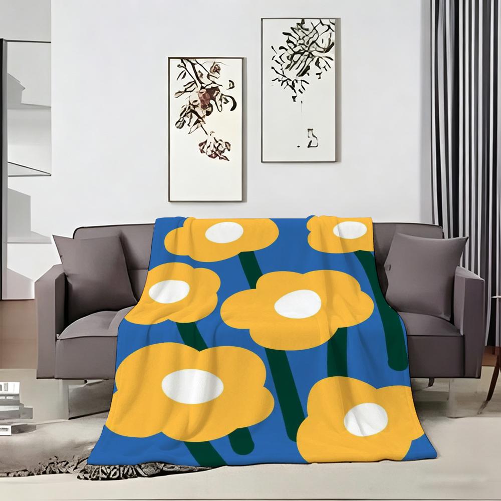 Classic motif A-Abstract Floral Throw Lightweight 240g Flannel Blanket Soft Skin-friendly for Summer Cooling