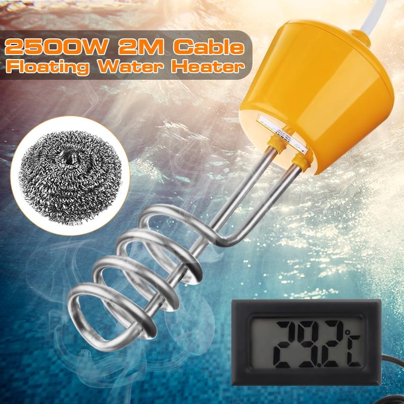 220V Bathtub Swimming Pool Floating Water Heater Element with Thermometer Rust-proof Corrosion Resistant Safety 2500W