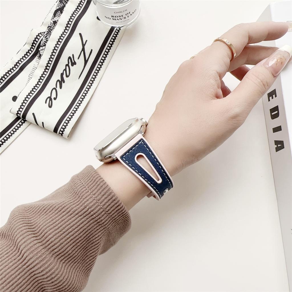 For Apple Watch Series 10 42mm/9 8 7 41mm/SE (2023) SE (2022) SE 6 5 4 40mm/3 2 1 38mm PU Leather+Silicone Watch Band