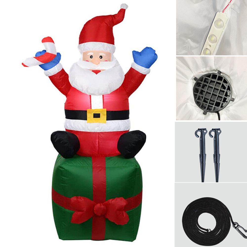 

Рождественское уличное большое украшение 180 см Санта-Клаус, сидящий на подарочной коробке, воздушный шар со светодиодной подсветкой, рождественский декор для сада и двора US Plug
