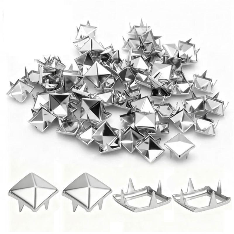 SHGO-Silver Metal 10Mm 4-Prong Square Spikes- 500PCS Pyramid Studs, For Crafts, Punk Style Rivets For Clothing Decoration