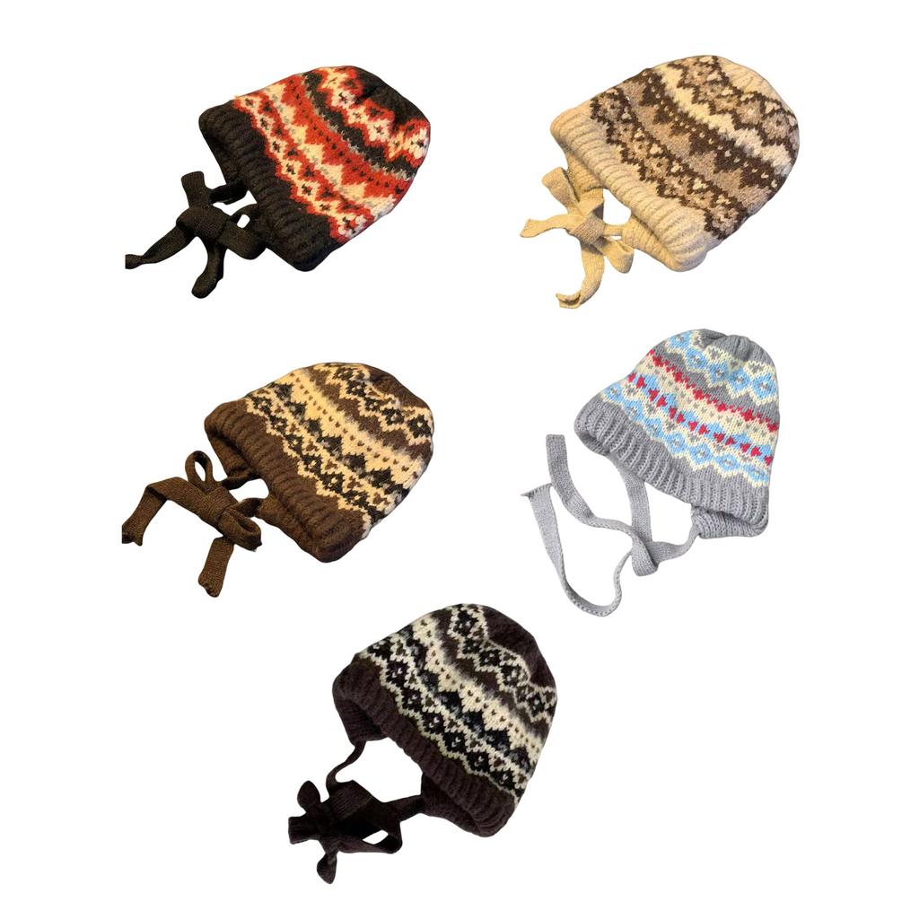Ethnic Pattern Ear Flap Hat Knitted Beanies for Daily Wear Adult Unisex Acrylic Skull Hat for Outdoor Cycling Walking