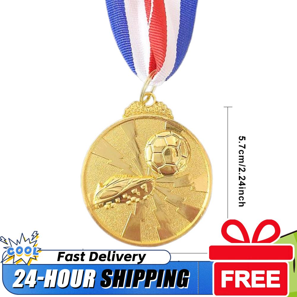 1/5/10PCS Gold Silver Bronze Award Medals 2 Inch Zinc Alloy Football Medals with Neck Ribbon for Sports Competitions Celebration