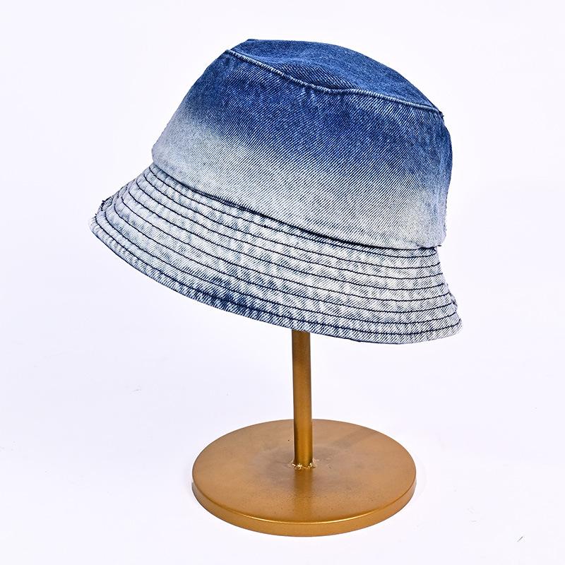 Summer new hat cowgirl gradual change color big head circumference bucket hat sunshade sunscreen flat top casual retro basin hat