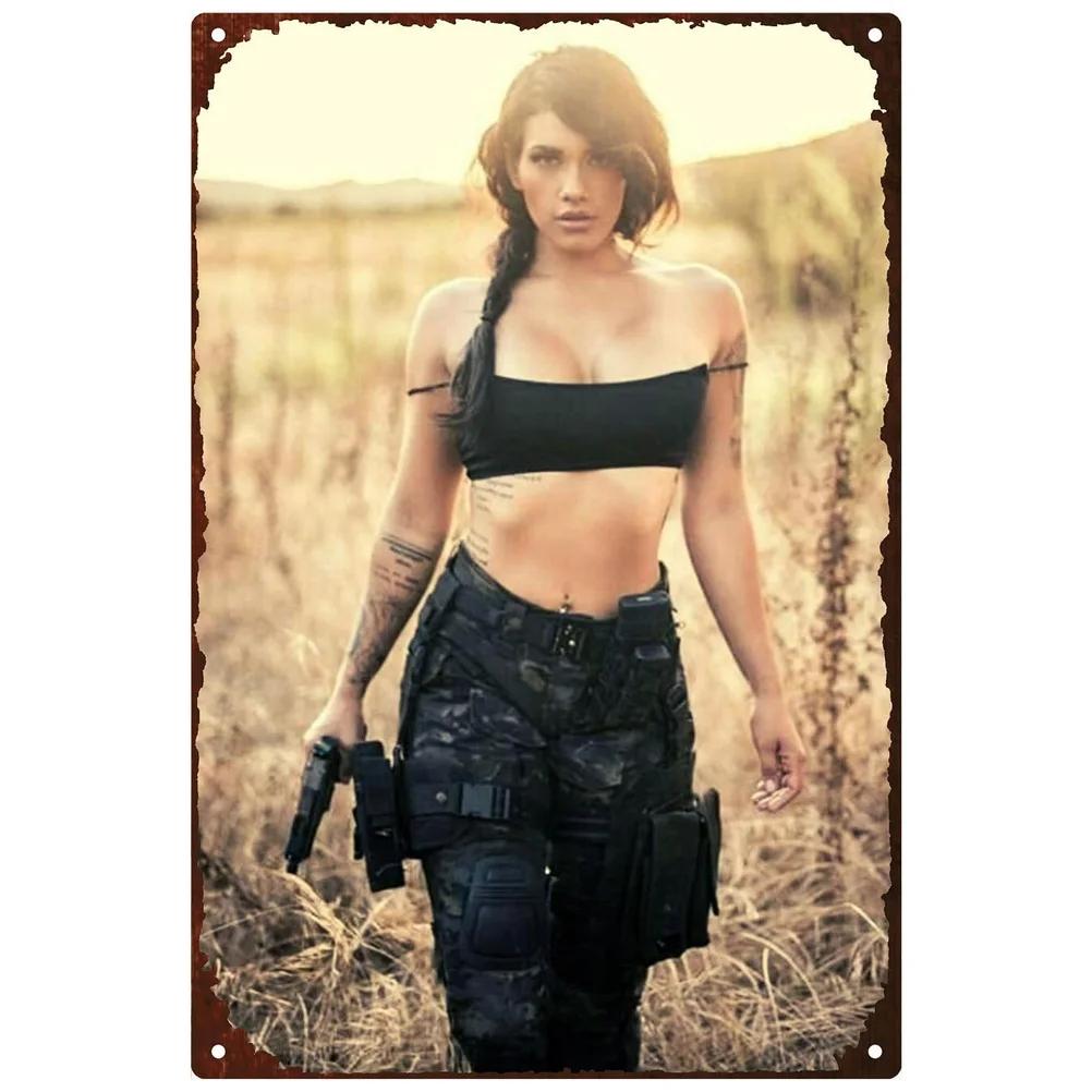 Vintage Metallblechschilder Militärische Pin-up-Mädchen Wandposter Schild Eisenmalerei Dekoration für Garage Spielzimmer Zuhause Café Club