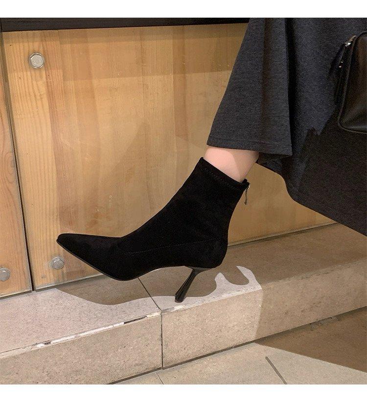 Pointed high heels women's new autumn and winter thin heel suede short boots velvet small elastic thin boots