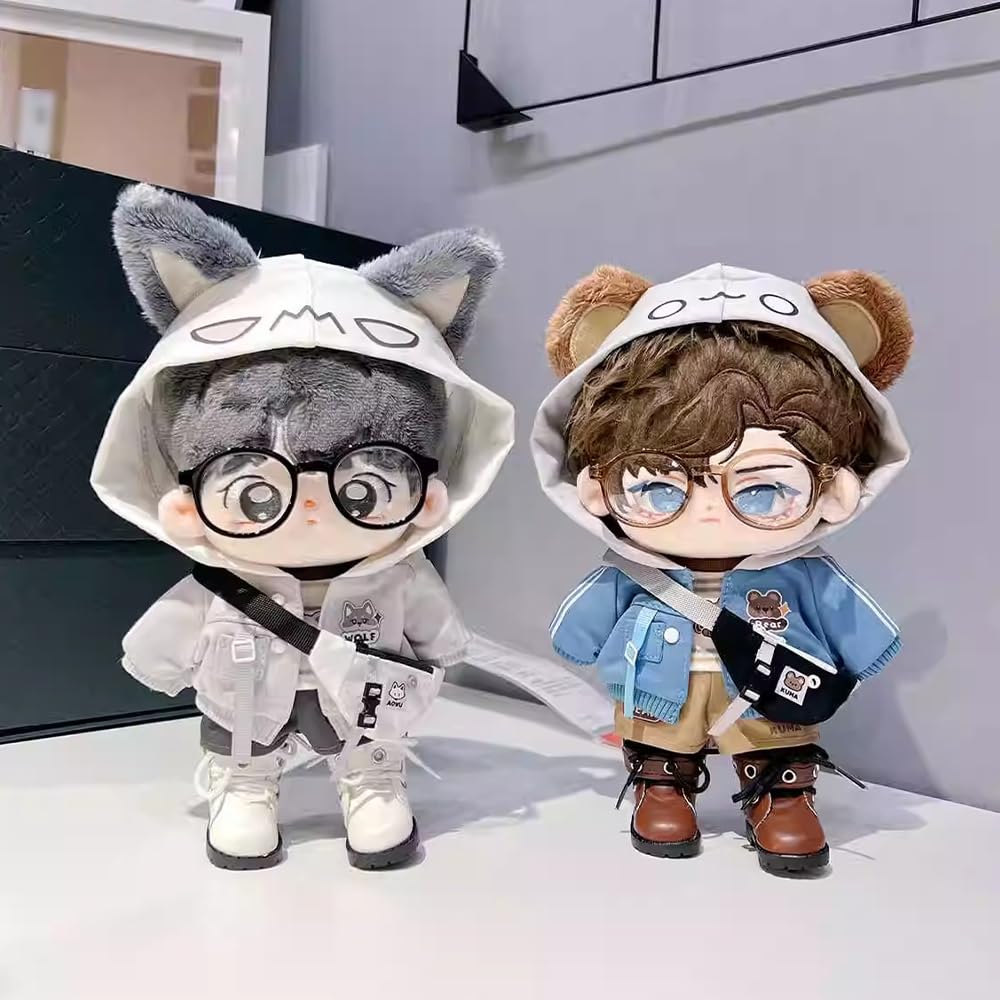 niannyyhouse 20cm Plush Toy Wolf and Bear Cotton 10cm, 15cm, Costumes Hoodie, Vest, Pants, Backpack, Glasses, Shoes, Clothes, Doll, Dress-Up