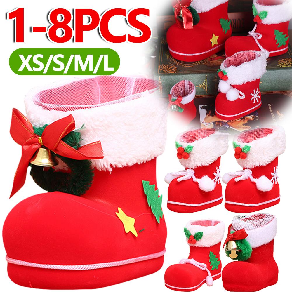 1-8PCS Red Mini Christmas Boots Xmas Tree Decoration Sugar Candy Package Christmas Decoration Christmas Gift Box Boots Bag