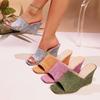 Women Wedges Slippers Fashion Outdoor Leisure Slippers 2025Summer New High Heels Sandals for Women Square Head Fish Mouth Slides