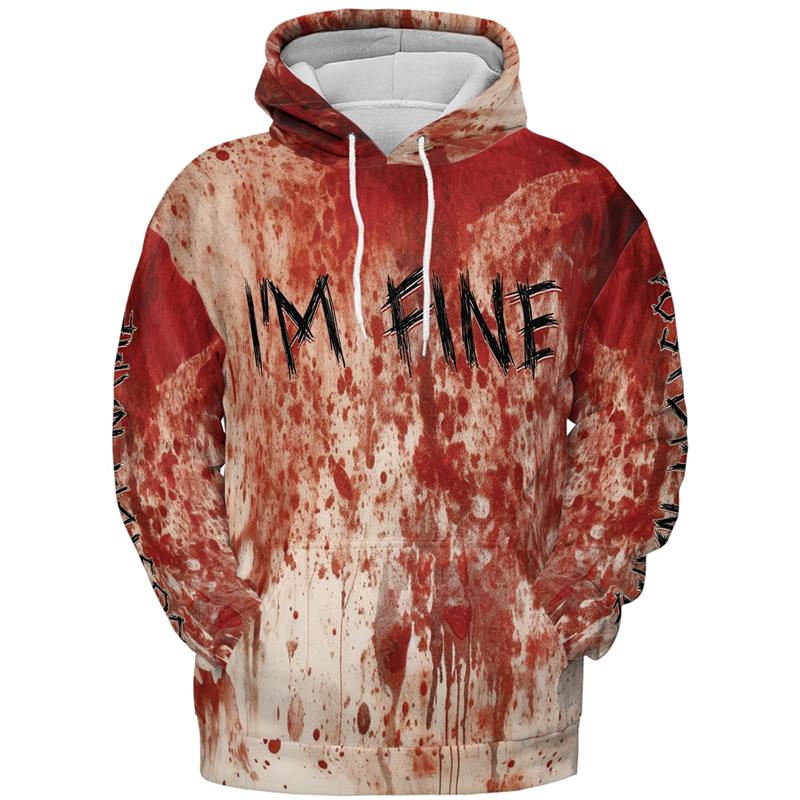 Halloween I'm Fine Graphic Hoodies Men 3D Printing Blood Pattern Sweatshirt Holiday Long Sleeve Pullovers Autumn Street Hoodie
