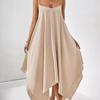 Women's Solid Color Spaghetti Strap Irregular Hem Maxi Dress Loose Sleeveless Casual Long Sundress
