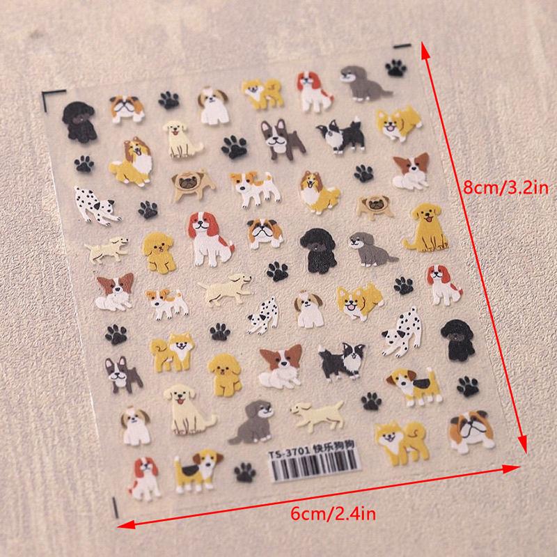5D Embossed Cute Cartoon Cat Dog Design Nail Art Sticker Decals Self Adhesive Supplies For Women And Girls
