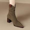 Fashion New Spring Retro Minimalist Suede Low Heel Ankle Boots Chunky Fashionable Versatile Women Comfortable Pointed Short Boots