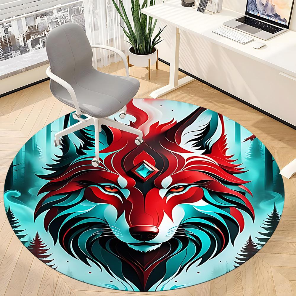 1PC Wolf Forest Office Round Area Rug, Indoor Mat Suitable ForOffice, Under Office Chairs Bedroom Living Room Home Decor, Room Deco f048