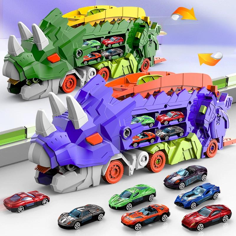 Children's Dinosaur Throwing Car Toy Triceratops Sliding Track Alloy Deformation Tyrannosaurus Rex Play Vehicle Model
