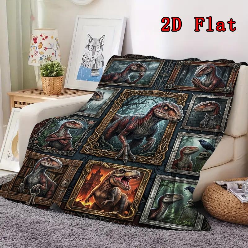 Dinosaur Portraits 2D Flat Pattern Flannel Blanket, High Quality All Seasons, Home Decor, Warmth and Comfort, Perfect for Christmas Gifts.