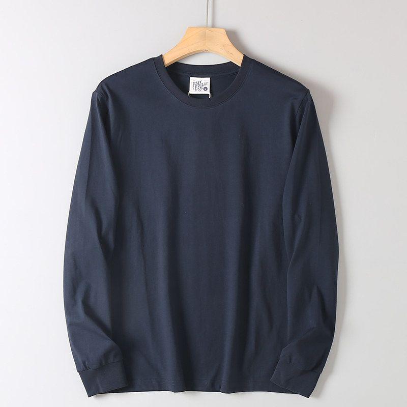 Tail Washed Pure Cotton Comfortable Breathable Pure Color Bottoming Shirt Men's Spring & Fall Loose-Fitting Casual round-Neck Long Sleeves T-shirt