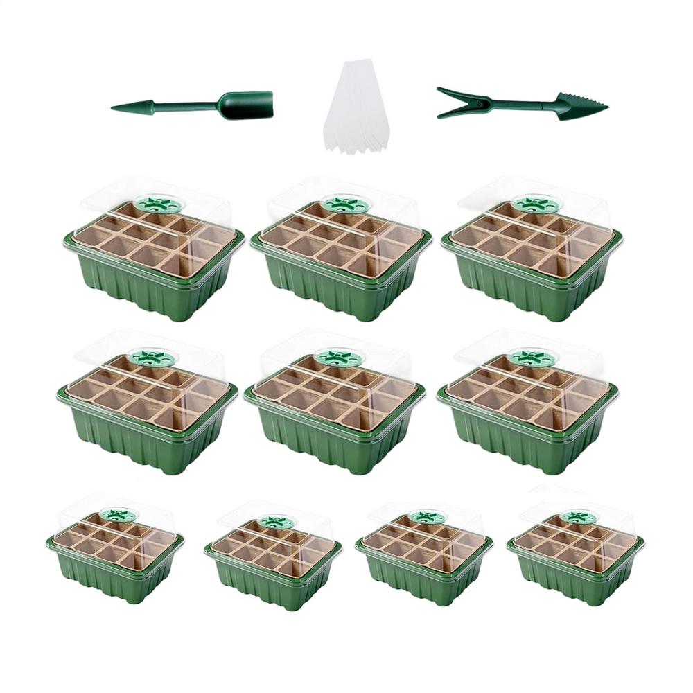 

Germination Tray Drain Hole Small Greenhouse 12-cell Plants Seedling Starting Tray Kit For Balcony Farm Apartment Classroom Sci