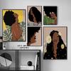 African Art Black Woman Painting Canvas Black Girl With Tropical Monstera Leaves Posters and Prints Boho Wall Art Pictures