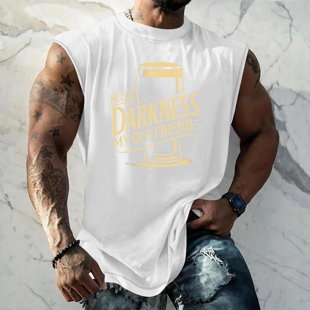 Men's Sleeveless Muscle Tank Top with Beer Themed Graphic Print Vintage Style Casual Summer Vest for Outdoor Activities