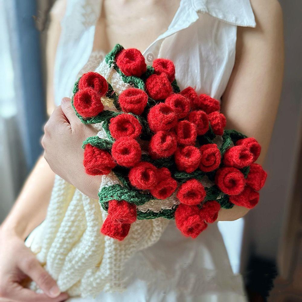 Fashion Rose Bouquet Blanket Finished Rose Nap Blanket Knitted Flower Blanket  Birthday Gift