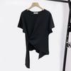 T-shirt à manches courtes et col rond pour femme, ourlet irrégulier, élastique, fin, couleur unie, pull ample, streetwear, été