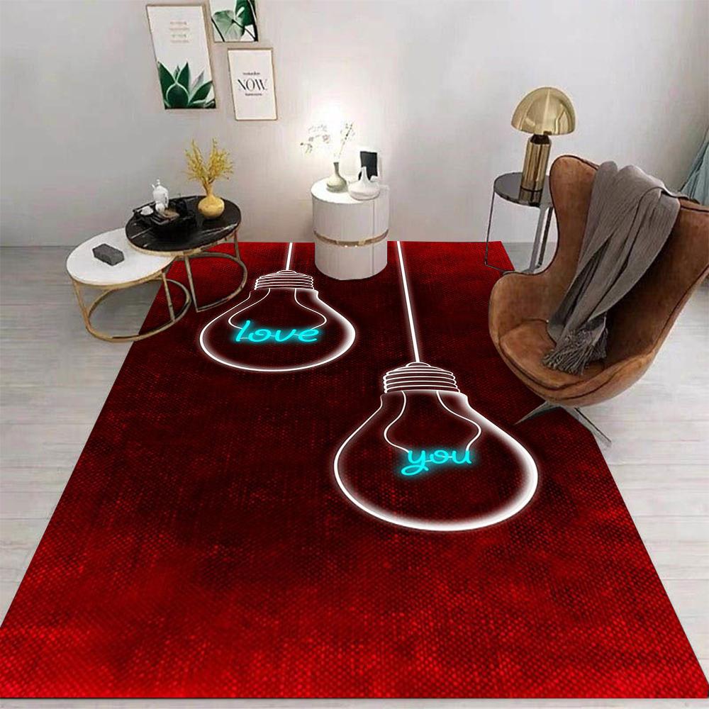 Neon Glühbirne Teppichmatte Teppich Herzform Leuchtendes Muster Modern Hintergrund Heimdekoration Wohnzimmer Schlafzimmer Fußmatte