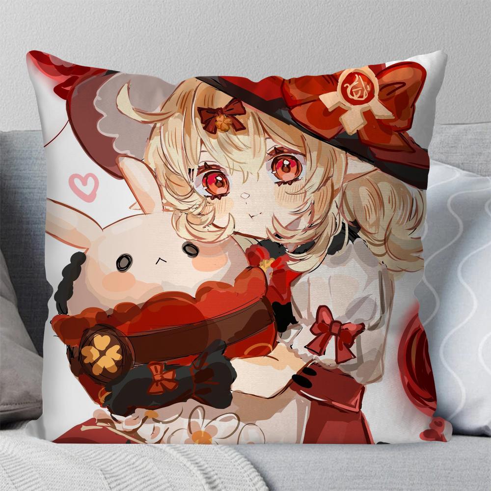 Klee Anime Spiel Genshin Impact Kissenbezug Quadratisches Kissen Schlafzimmer Sofa Freizeit Komfort Kissen Wohnzimmer Heimdekoration 40X40