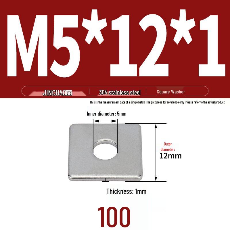 304 Stainless Steel Thickened Square Flat Washer for Curtain Wall (M4-M16)
