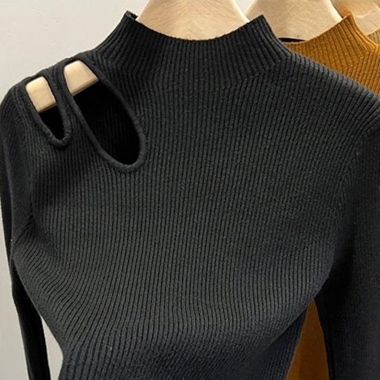 Dámský podzimní zimní top Hrubý pletený Polovysoký límec Dlouhý rukáv Slim fit Jednobarevný Prolamovaný Elastický pulovr Měkký Teplý Jedna velikost Dámský svetr