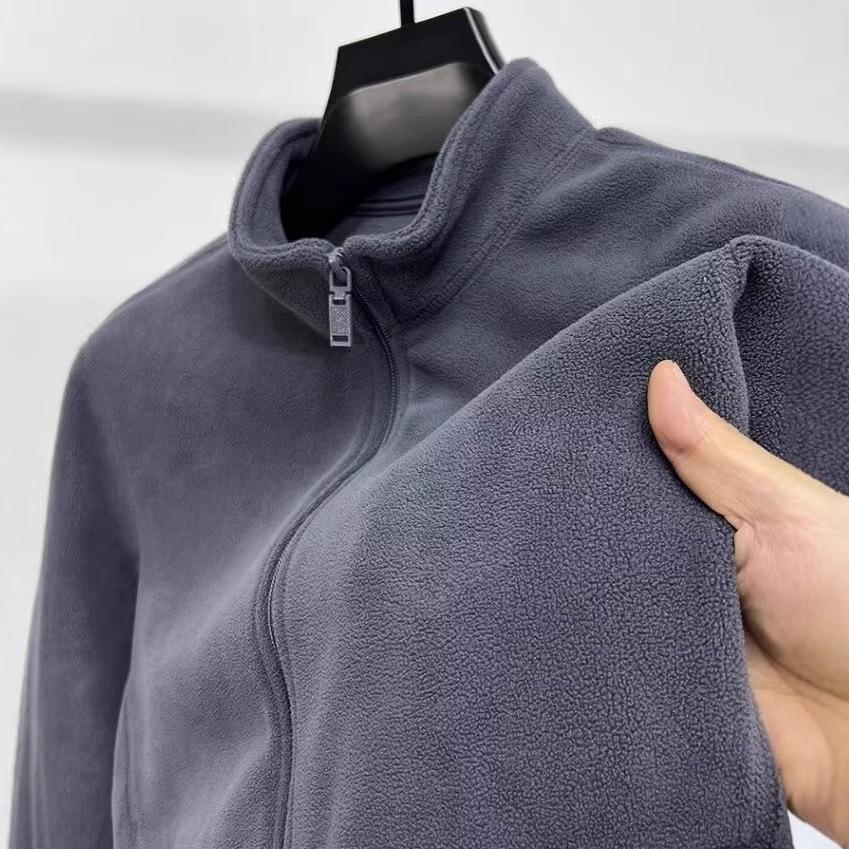 Męska bluza polarowa z zamkiem i stójką - Gruba, ciepła, gładka kurtka kardigan na jesień i zimę.