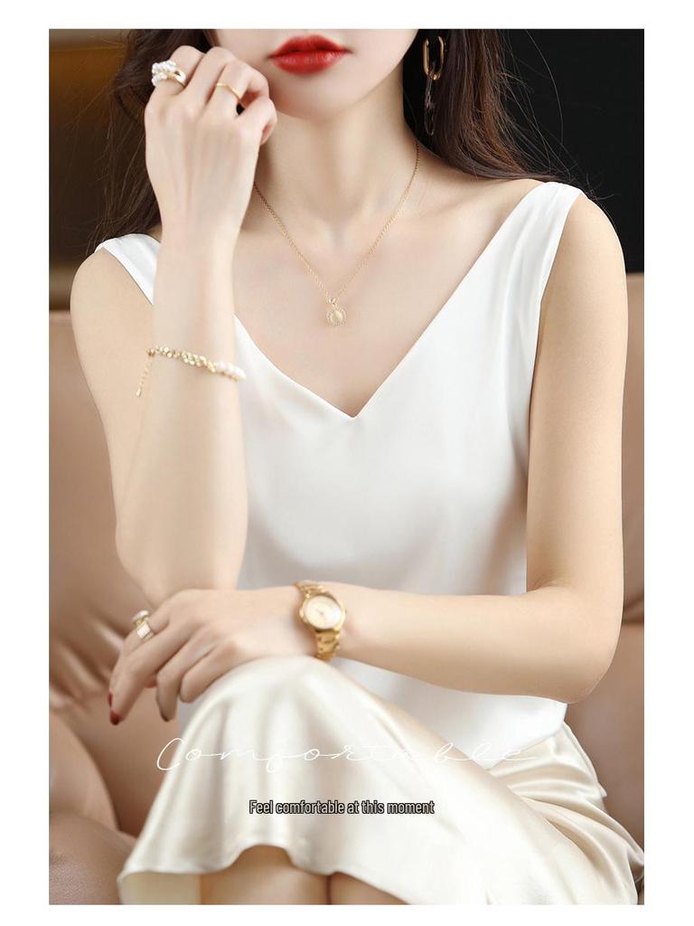 Women's Summer Silk Camisole, Satin V-Neck Top, Unique Base Layer.