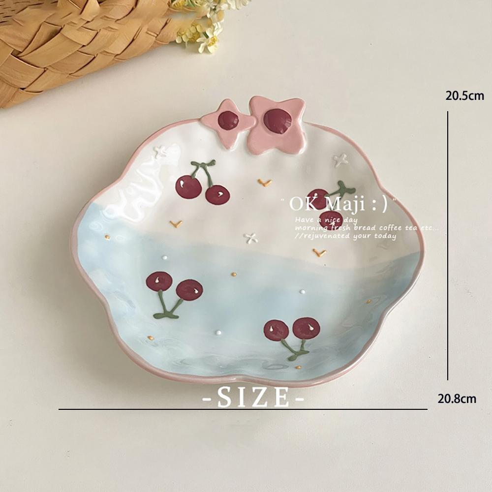 Hand-Painted Ceramic Plates Cute Floral Rainbow Relief Dish Set Household Kitchen Dining Tableware Breakfast Salad Pasta Plates